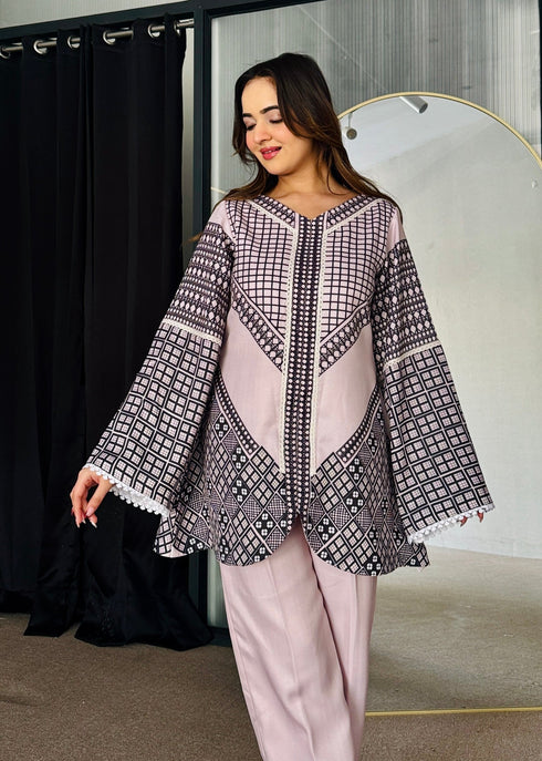 Soft Rose Pastel Winter Kurta Set